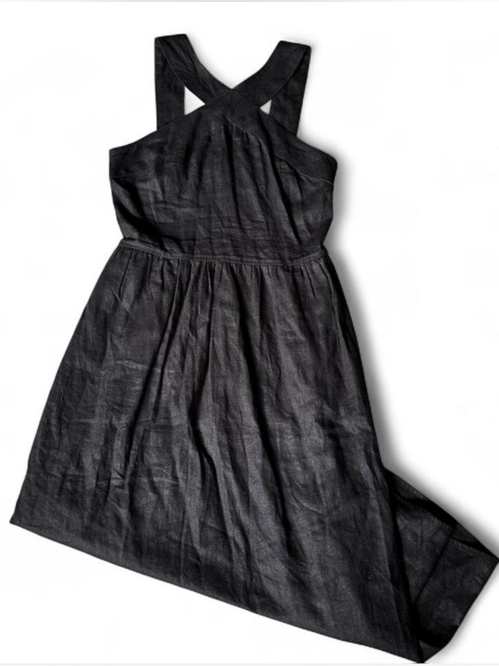 a new day Lightweight Linen Blend Cross Strap Minimalist Midi Summer Dress